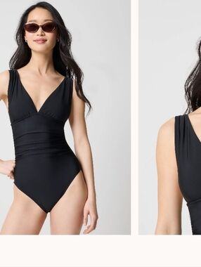 J.Crew Ruched Plunge One-Piece Swimsuit  XL BLack NWT Cl098